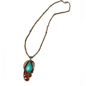 Turquoise Teardrop Leaf Pendant Necklace - Women Jewelry